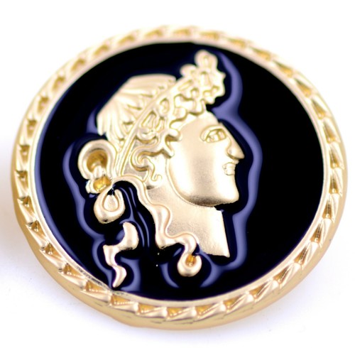 Gold tone black enamel cameo