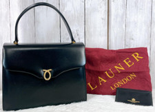 Launer London Women Bag Handbag Black Calf Leather Small 19x23.5cm With Cardcase