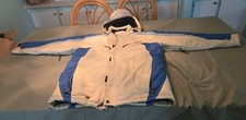 Rossignol Insulated Snow Jacket With Hood Mens Sz Medium Off White W/ Blue Trim