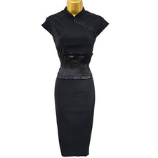 12 UK Karen Millen Vintage Black Cheongsam Oriental Chinese Corset Pencil Dress