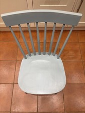 Scandinavian Spindle Backed Dining Chair, Beech, Duck Egg Blue