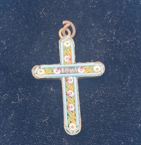 Vtg micro mosaic cross pendant - mosaic,