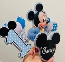 Cake Topper 3D Baby Mickey Mouse Blue Holographic Paper