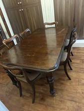 Antique Victorian Mahogany Dining Table with 6 Chairs Extendable Crank