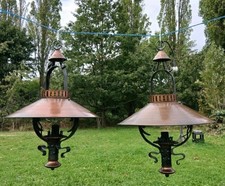 A Pair Of Arts and Crafts Impressive Copper and Iron Ceiling Lights