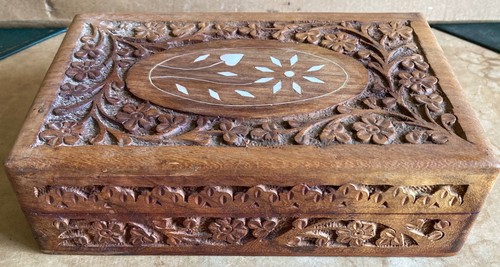 Vintage hand carved wooden - carved, box