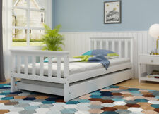 2 in 1 Wooden Bed Frame 3ft Single Bed Solid Pine Pull Out Trundle with Slatted