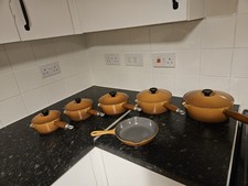 Set Of 6 Le Creuset Cast Iron Saucepans  spouts Hazelnut Brown Ombré 22-14 inch