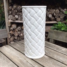 Vintage Casa Fina Valencia Spain White Ceramic Basket Weave Umbrella Stick Stand