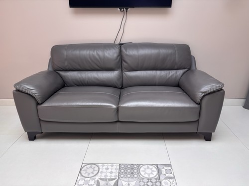 Three seater sofa grey leather - three,
