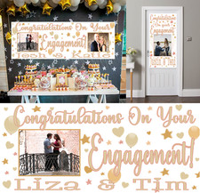 Personalised Engagement Banner Rose Gold Photo Poster Backdrop Party Decorations