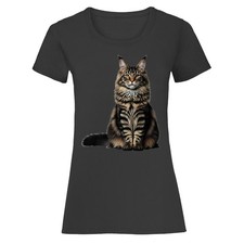 Maine Coon Cat Realistic Feline Womens T-Shirt Animal Lover Tee