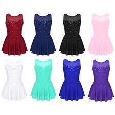 Kids Girls Dress Figure Ice Skating Dresses Junior Leotards Stage Leotard Tulle