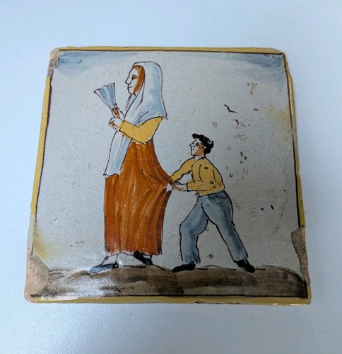 Antique hand painted - , tile
