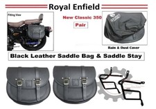 Fit For Royal Enfield "New Classic 350 Black Leather Saddle Bag & Saddle Stay"