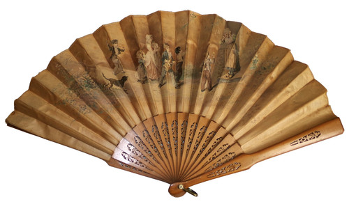 Vintage carved wooden fan - carved, with
