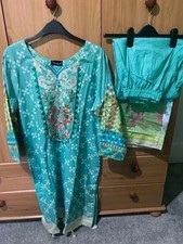 Turquoise 3-Piece Salwar Kameez – Size L / UK 12 Indian Pakistani Dress, New