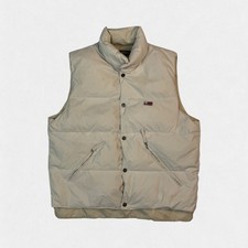 Vintage Napapijri geographic spell out button up gilet puffer jacket cream M