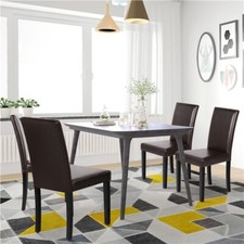 Dining Chairs Set of 4 High Back PU Leather Kitchen Chair Modern Wood Legs Home