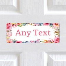 Personalised Pink Floral Watercolour Metal Door Sign Plaque (Any Text/Name) Gift