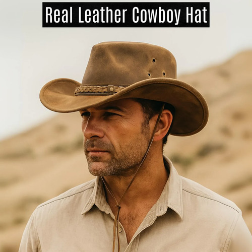 Real leather brown - leather, hat