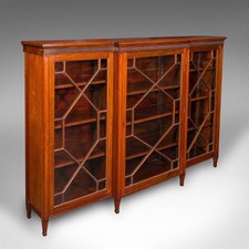 Large Antique Breakfront Bookcase, English, Cabinet, Georgian Revival, Victorian