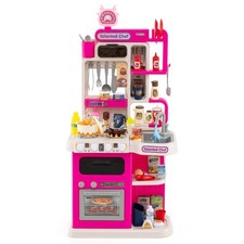 Children Kitchen Playset Pretend Play Kitchen with 95 PCS Accessories-Pink