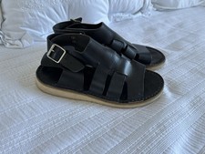 Fracap Black Leather Retro Buckle Strap Sandals Size 38 UK 5 6 Toast Generous