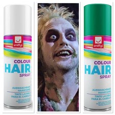 Beetlejuice Green & White Hair Colour Spray  Hairspray Wig Fancy Dress Costume