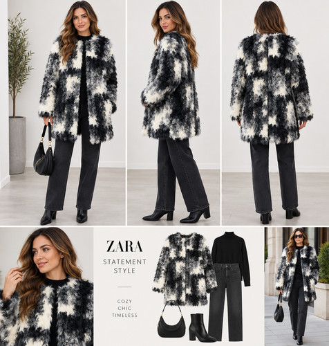 Zara black white faux fur - zara,