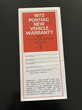 1972 Pontiac BLANK New Vehicle Warranty Protection Plan Firebird TA Trans AM GTO