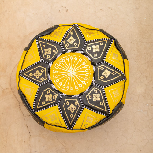 Moroccan leather pouf - moroccan, brown