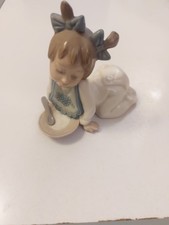 Nao by Lladro Baby Girl In Babygrow With Plate Of Porridge And Spoon - Excellent