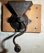 ANTIQUE PECK, STOW & WILCOX (PS & W Co) 3600 CAST IRON WALL MOUNT COFFEE GRINDER