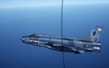 Original Slide . RAF EE LIGHTNING F6 XR753 . Of 11 Sqn Binbrook Over N.Sea 1984