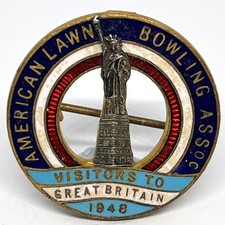 American Lawn Bowling Assoc.  GB 1948 Enamel Pin Badge Bowls Statue of Liberty
