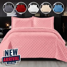 Lightweight Quilted Bedspread Set 3 Piece Embossed Bed Throw Single Double King