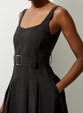 Karen Millen Premium Tailored Black Linen Full Skirt Midi Dress Size 12 BNWT