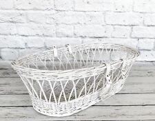 White Wicker Moses Basket with leather look handle 