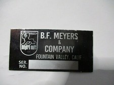 Nameplate ID plate sign B.F. Meyers Company manx buggy s78 year