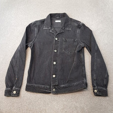 All Saints Mens Jacket Medium Black Denim Bartin Biker Rider Western Utility