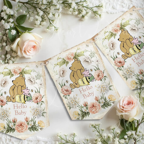 Floral winnie the pooh hello - winnie,