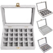 Jewelry Ring Display Organizer Case Tray Holder Earring Storage Box Grey UK