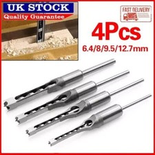 4Pcs Square Hole Drill Bit Mortise Chisel Hole Saw Drill Bit Kit for Woodworking