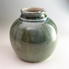 Studio Pottery Vase Green Celadon Glaze 10cm Wheel Thrown Handmade Ceramic
