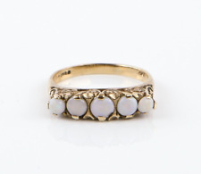9ct YELLOW GOLD & FIVE STONE OPAL DRESS RING. 3.5g, HALLMARKED, SIZE P