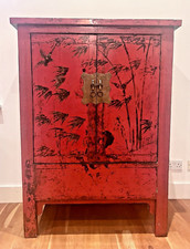 DISCOUNTED- ANTIQUE RED & BLACK LACQUERED, TALL CHINESE CABINET (1890-1910)