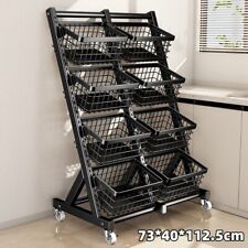 4-Tier Metal Veg&Fruit Retail Display Rack with Wheels for Supermarket Shop