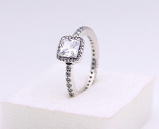 Size 7.5 /56 Authentic PANDORA Square Sparkle Halo Silver Ring #190947CZ w/ BOX