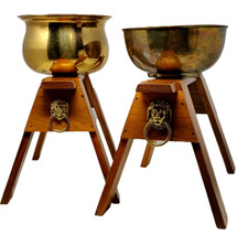 VTG SET Mini Saw Horse Wood Shelf Stand Display Rack Brass Lion Ring Decor MCM